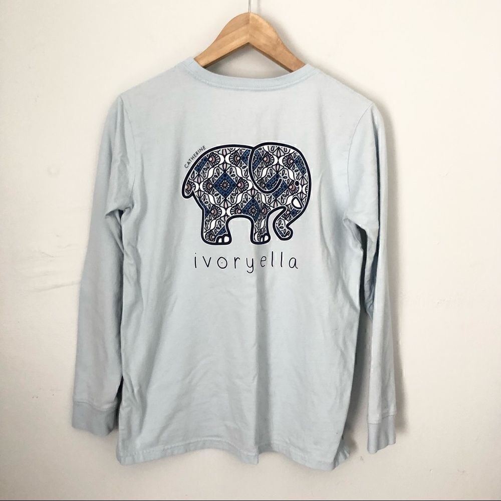 Ivory Ella light blue long sleeved tee shirt mandala print